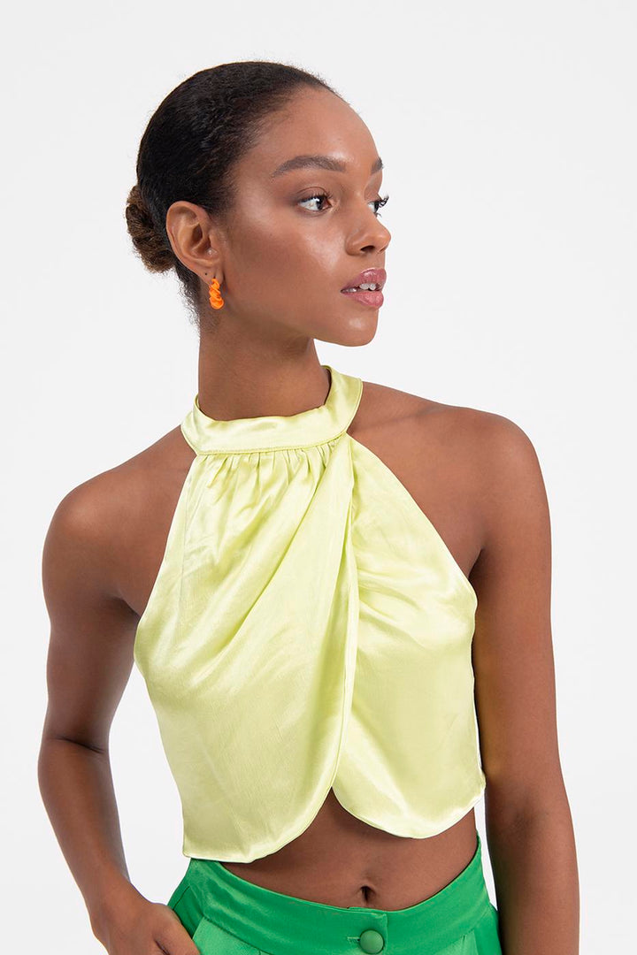 BSL Women High Neck Double Breast Sleeveless Blouse - Layton