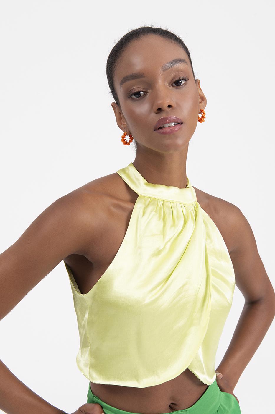 BSL Women High Neck Double Breast Sleeveless Blouse - Layton