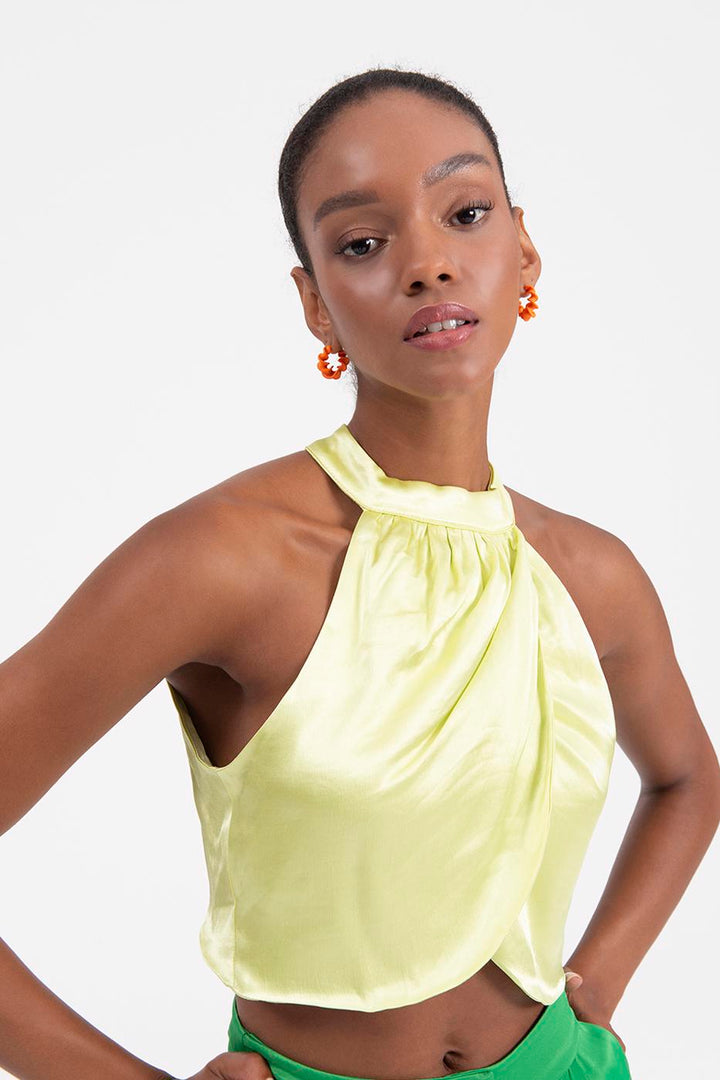 BSL Women High Neck Double Breast Sleeveless Blouse - Layton