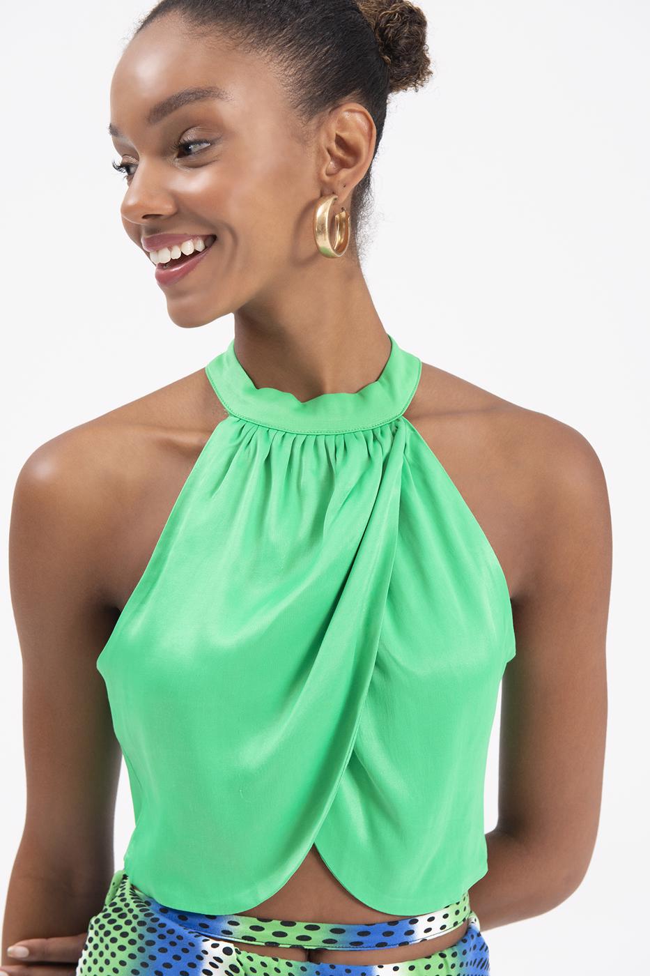 BSL Women High Neck Double Breast Sleeveless Blouse - Fiumicino