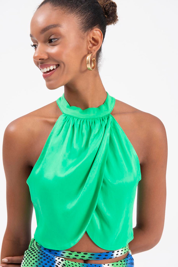 BSL Women High Neck Double Breast Sleeveless Blouse - Fiumicino