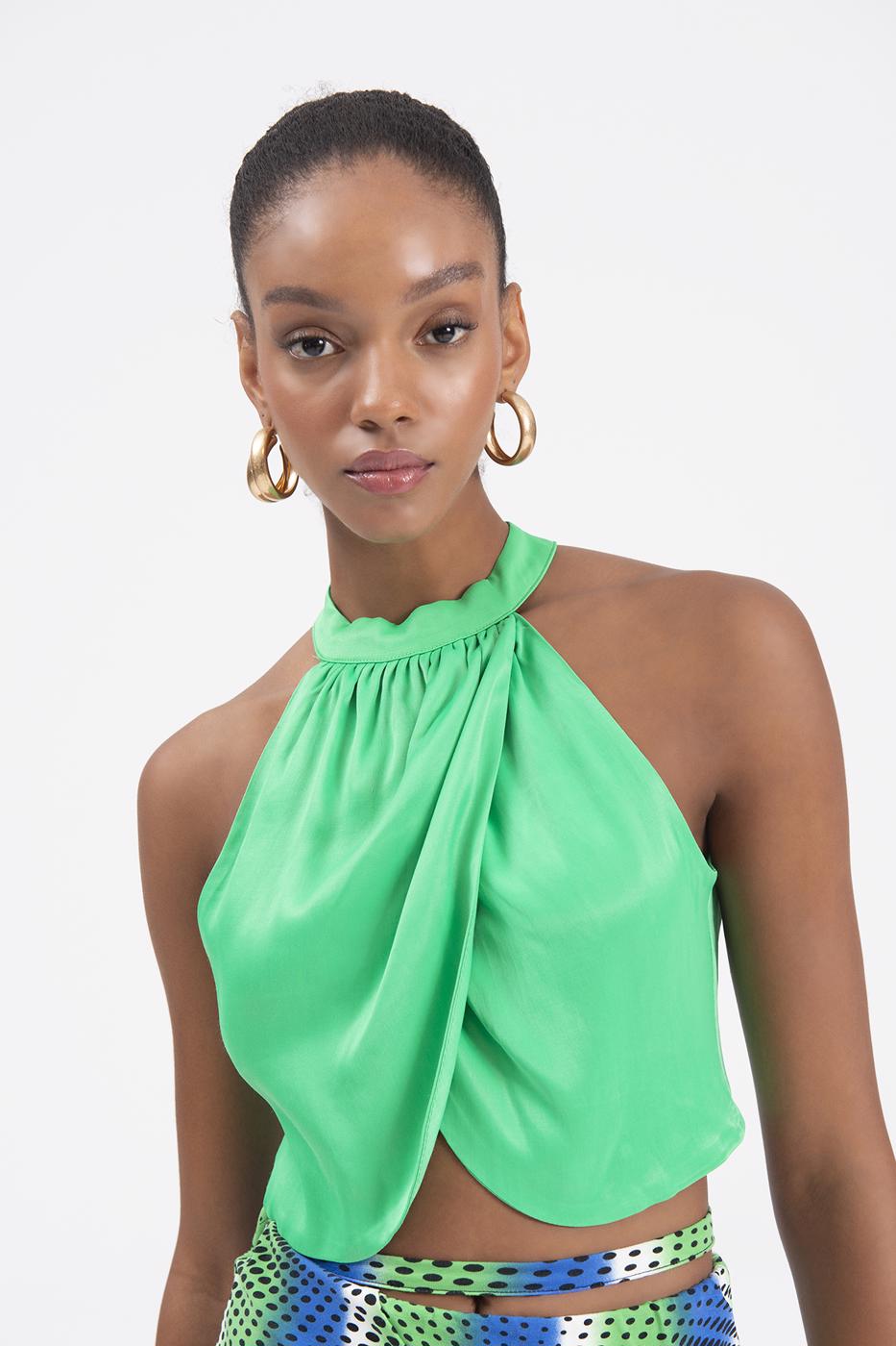 BSL Women High Neck Double Breast Sleeveless Blouse - Fiumicino