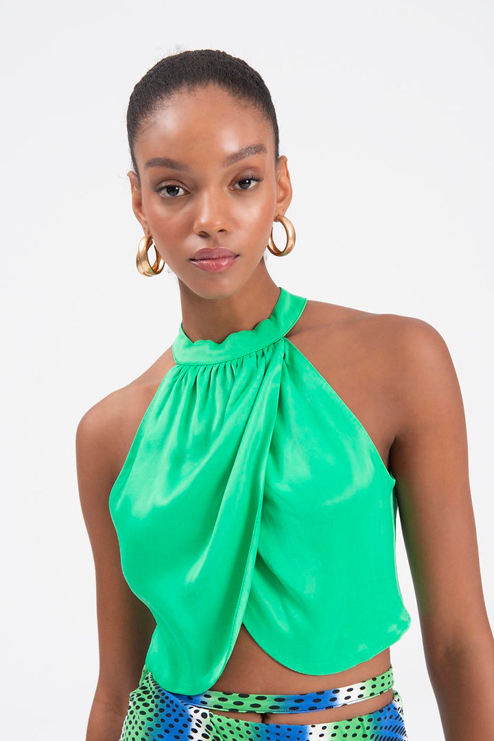 BSL Women High Neck Double Breast Sleeveless Blouse - Fiumicino