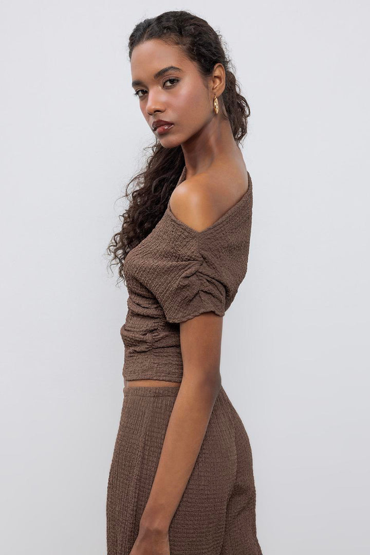 BSL Women Textured Carmen Collar Blouse - Donostia