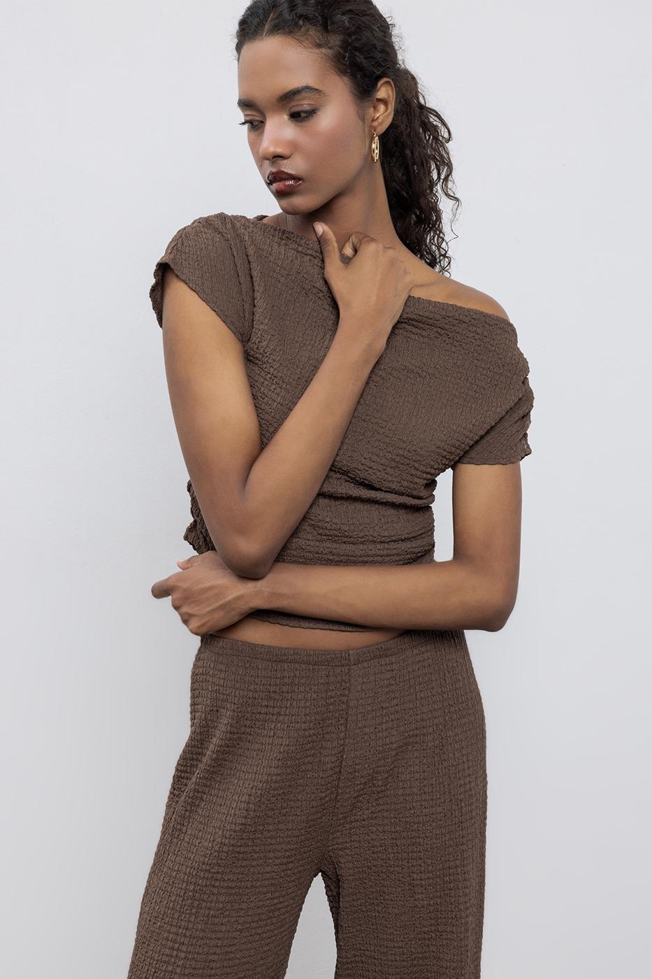 BSL Women Textured Carmen Collar Blouse - Donostia