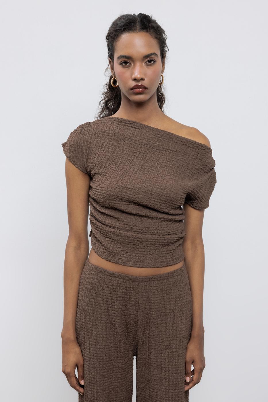 BSL Women Textured Carmen Collar Blouse - Donostia