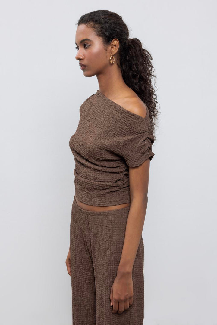 BSL Women Textured Carmen Collar Blouse - Donostia