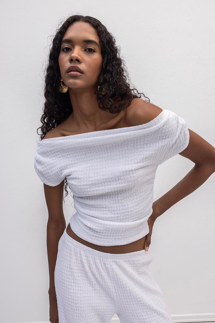 BSL Women Textured Carmen Collar Blouse - Netishyn