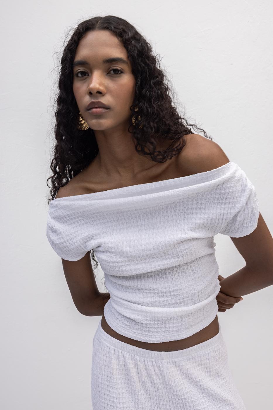 BSL Women Textured Carmen Collar Blouse - Netishyn