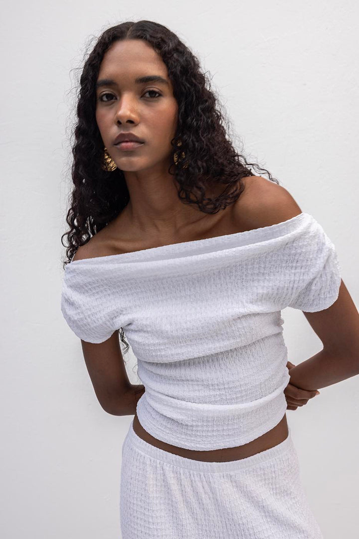 BSL Women Textured Carmen Collar Blouse - Netishyn