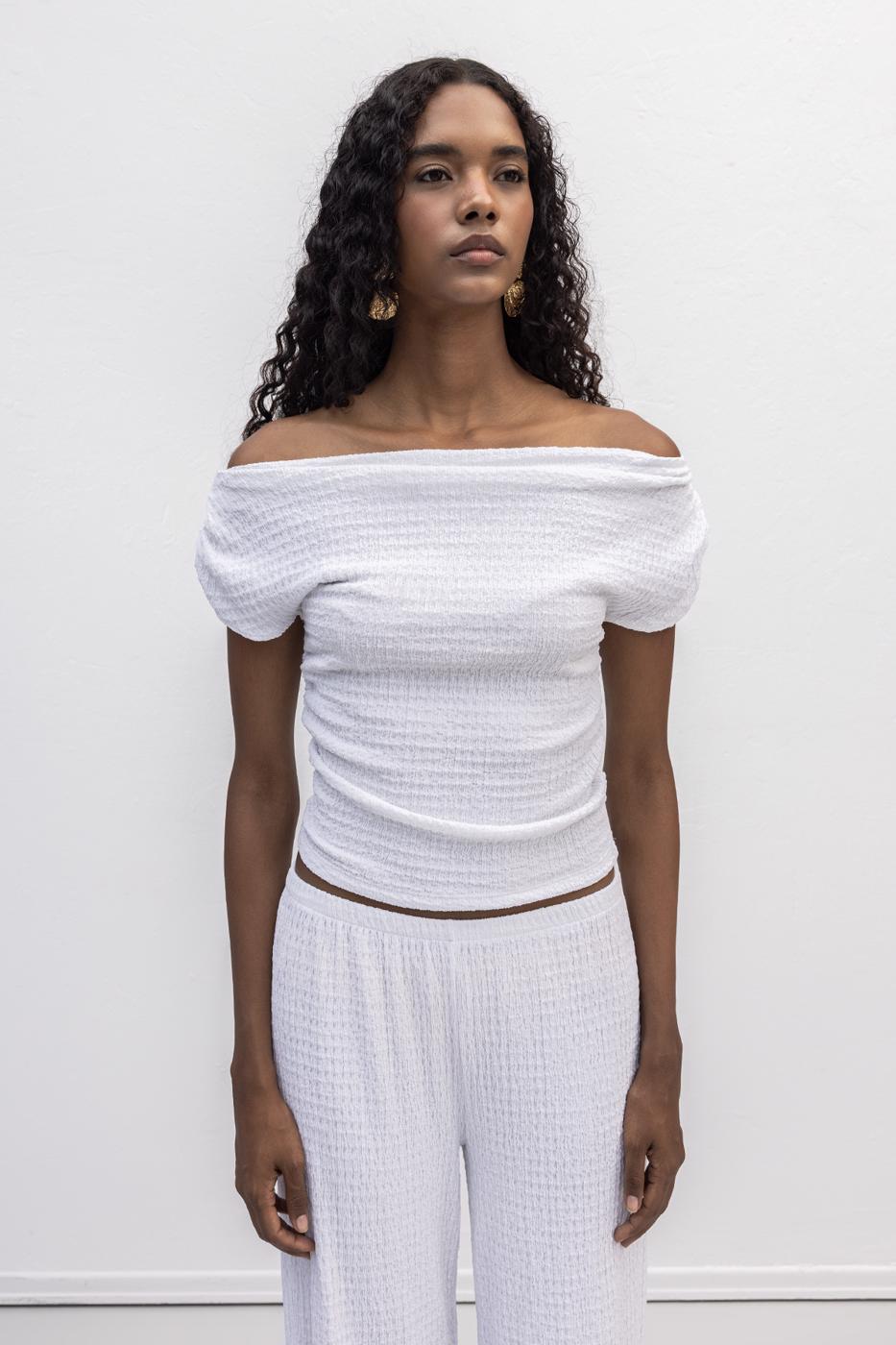 BSL Women Textured Carmen Collar Blouse - Netishyn