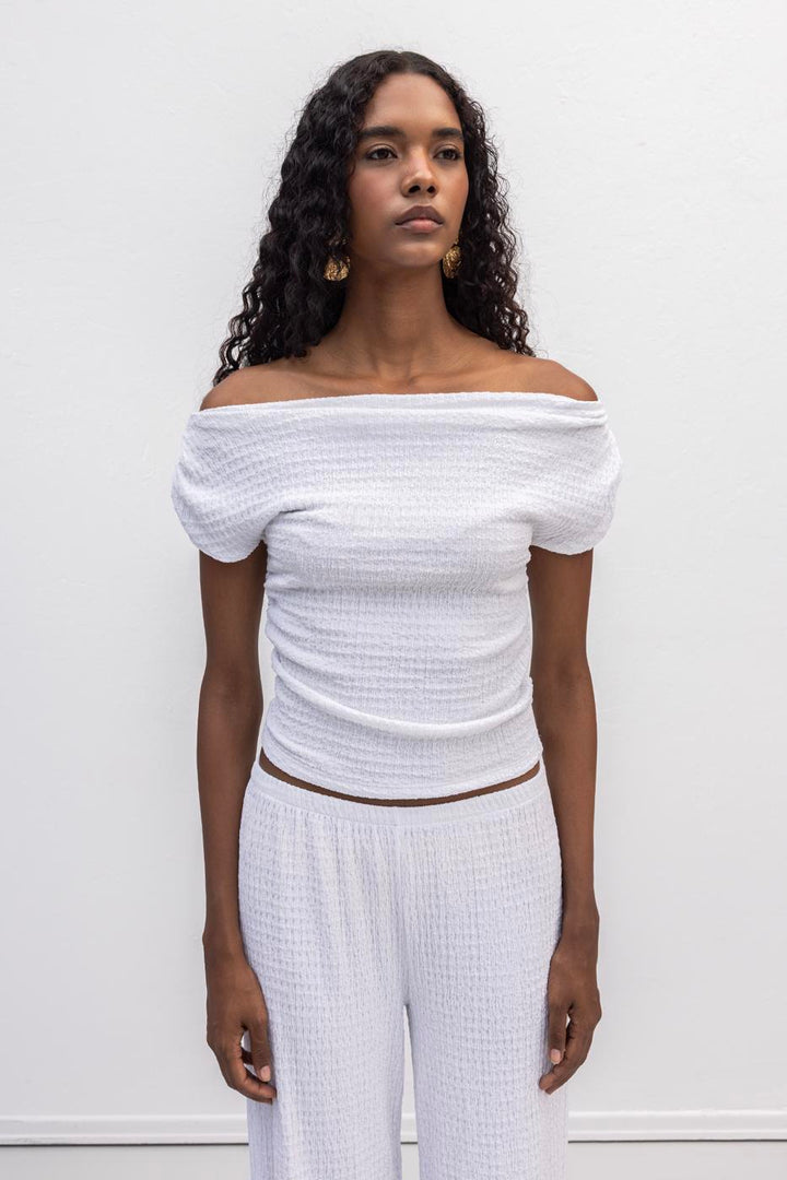 BSL Women Textured Carmen Collar Blouse - Netishyn