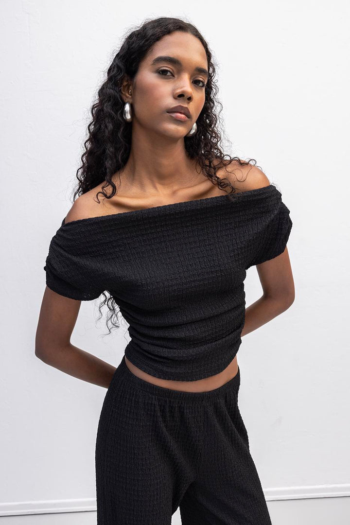 BSL Women Textured Carmen Collar Blouse - Wavre