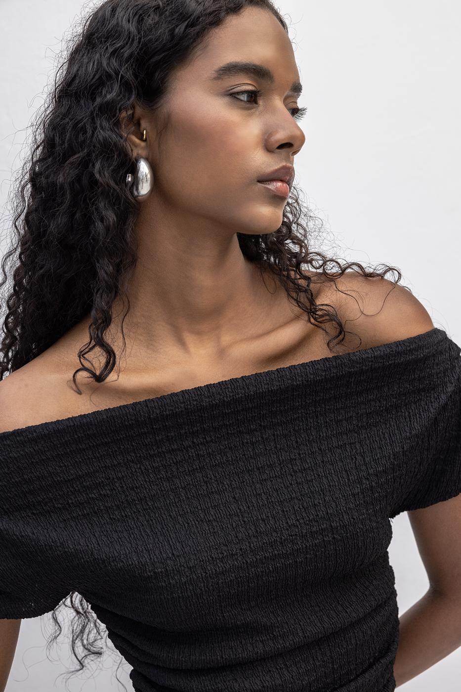 BSL Women Textured Carmen Collar Blouse - Wavre