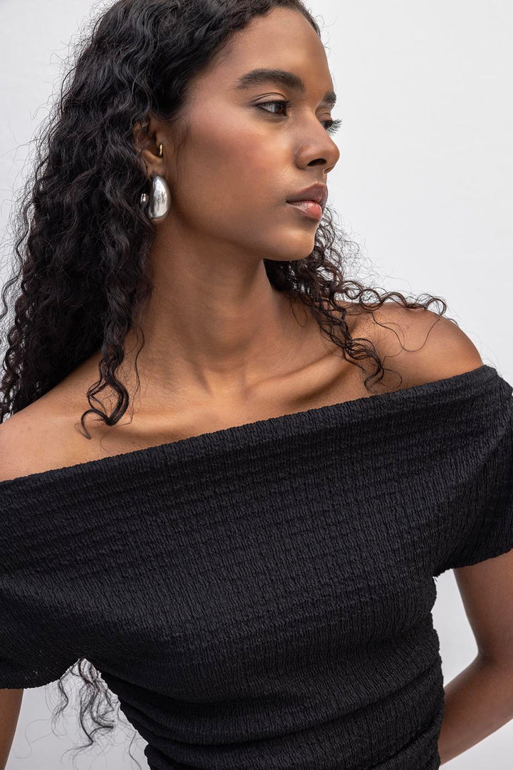 BSL Women Textured Carmen Collar Blouse - Wavre