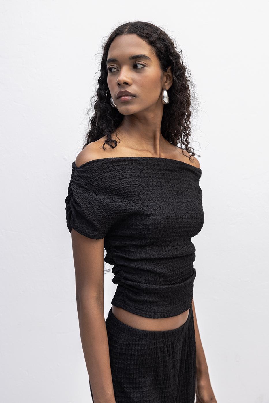 BSL Women Textured Carmen Collar Blouse - Wavre