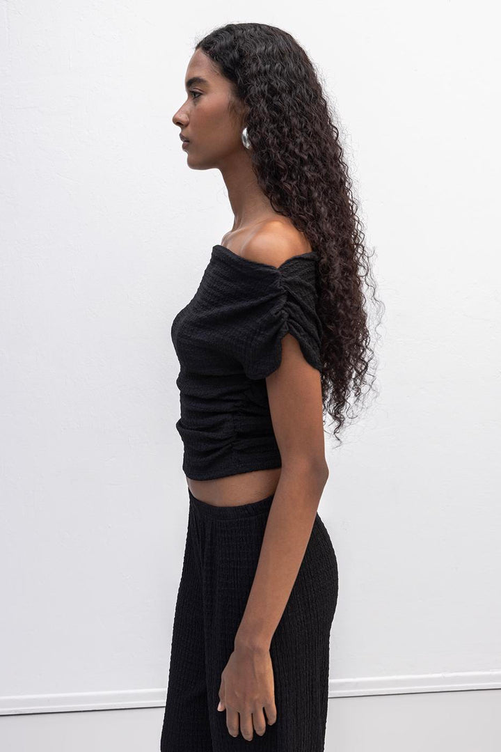 BSL Women Textured Carmen Collar Blouse - Wavre