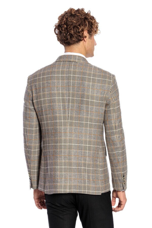 WSS Double Breasted Checked Grey Men Blazer  - Ciudad Real