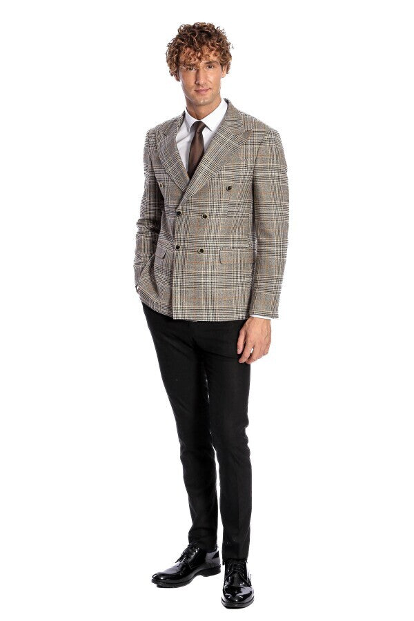 WSS Double Breasted Checked Grey Men Blazer  - Ciudad Real