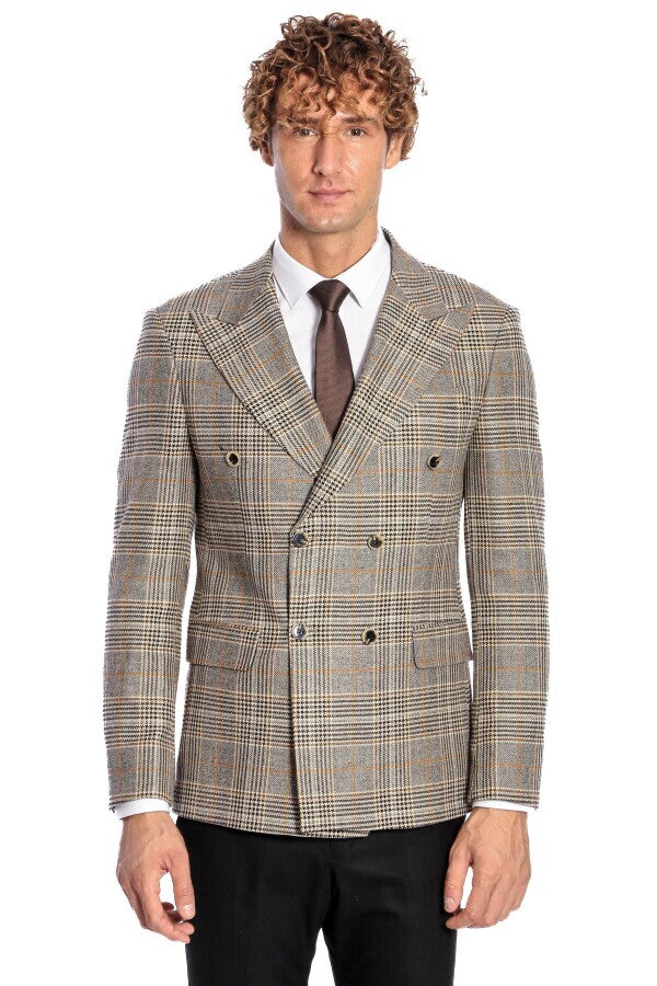 WSS Double Breasted Checked Grey Men Blazer  - Ciudad Real