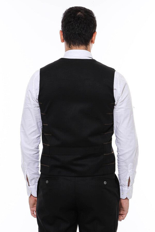 WSS Double Breasted Plaid Black Men Vest  - Catemaco