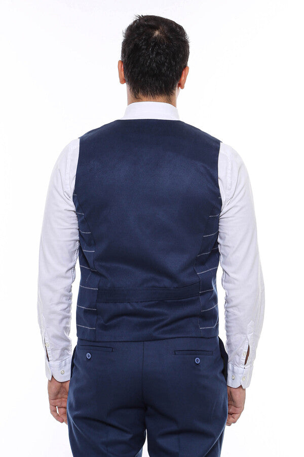 WSS Double Breasted Plaid Blue Men Vest  - Torres Vedras