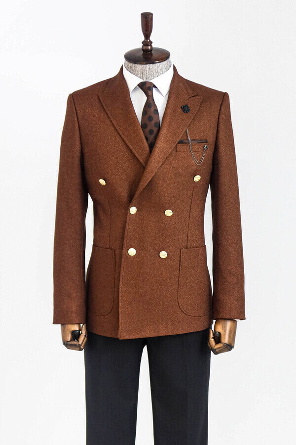 WSS Double Breasted Slim Fit Brown Men Blazer  - Bonn