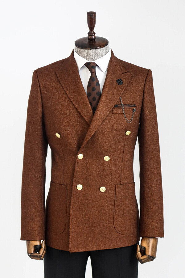 WSS Double Breasted Slim Fit Brown Men Blazer  - Bonn