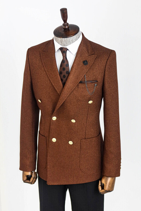 WSS Double Breasted Slim Fit Brown Men Blazer  - Bonn