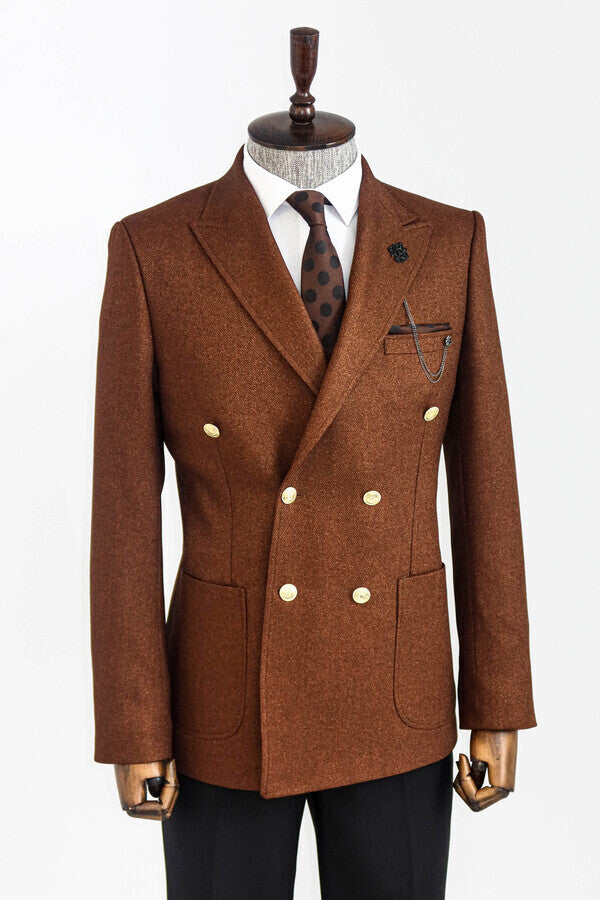 WSS Double Breasted Slim Fit Brown Men Blazer  - Bonn
