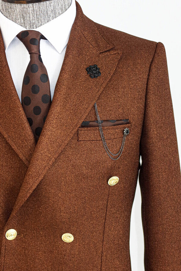 WSS Double Breasted Slim Fit Brown Men Blazer  - Bonn
