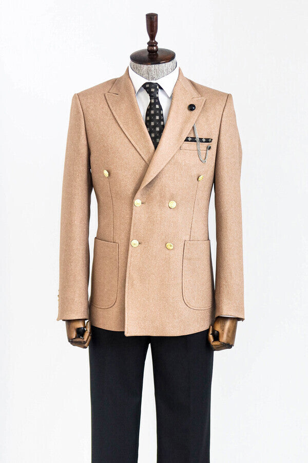 WSS Double Breasted Slim Fit Cream Men Blazer  - Accrington