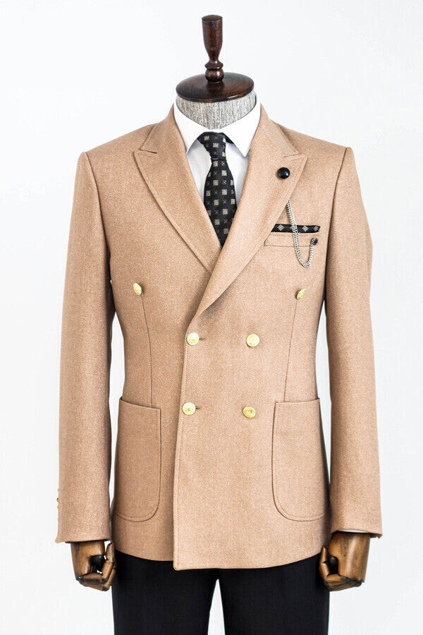 WSS Double Breasted Slim Fit Cream Men Blazer  - Accrington