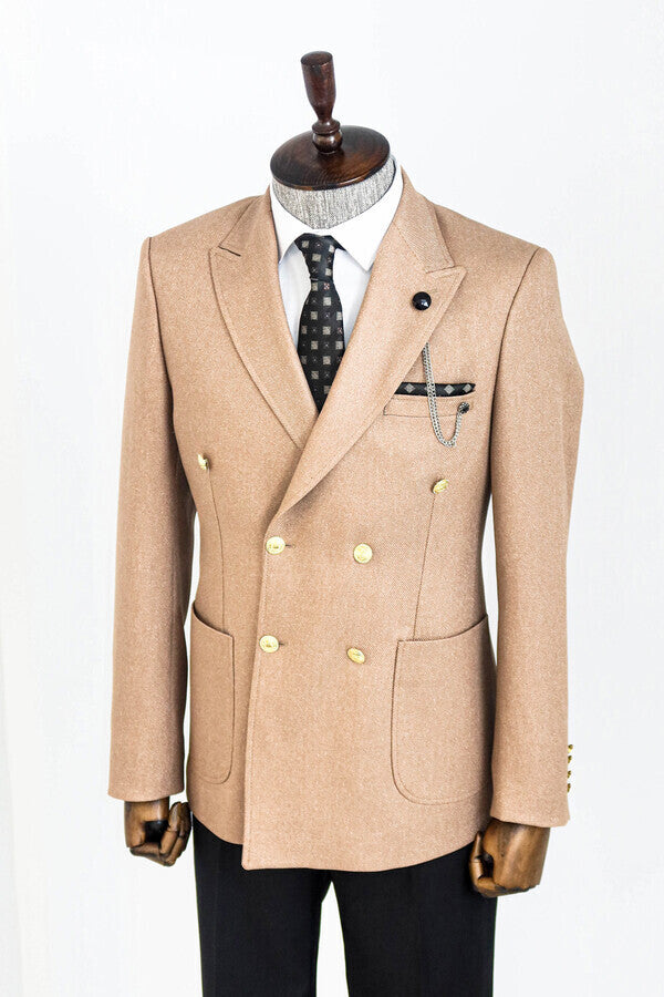 WSS Double Breasted Slim Fit Cream Men Blazer  - Accrington