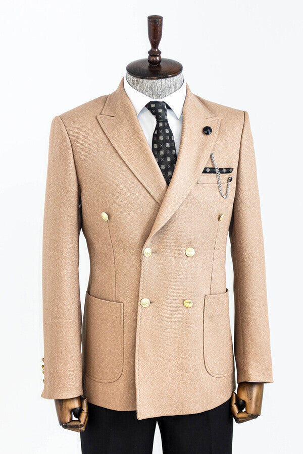 WSS Double Breasted Slim Fit Cream Men Blazer  - Accrington