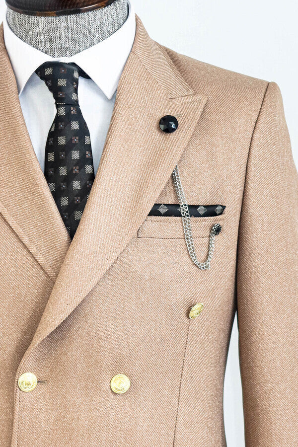 WSS Double Breasted Slim Fit Cream Men Blazer  - Accrington