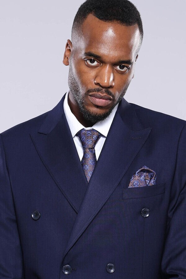 WSS Double Breasted Slim Fit Navy Blue Men Suit  - Salford