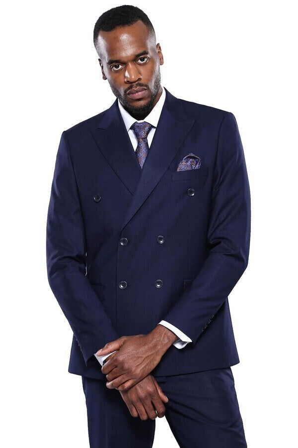 WSS Double Breasted Slim Fit Navy Blue Men Suit  - Salford