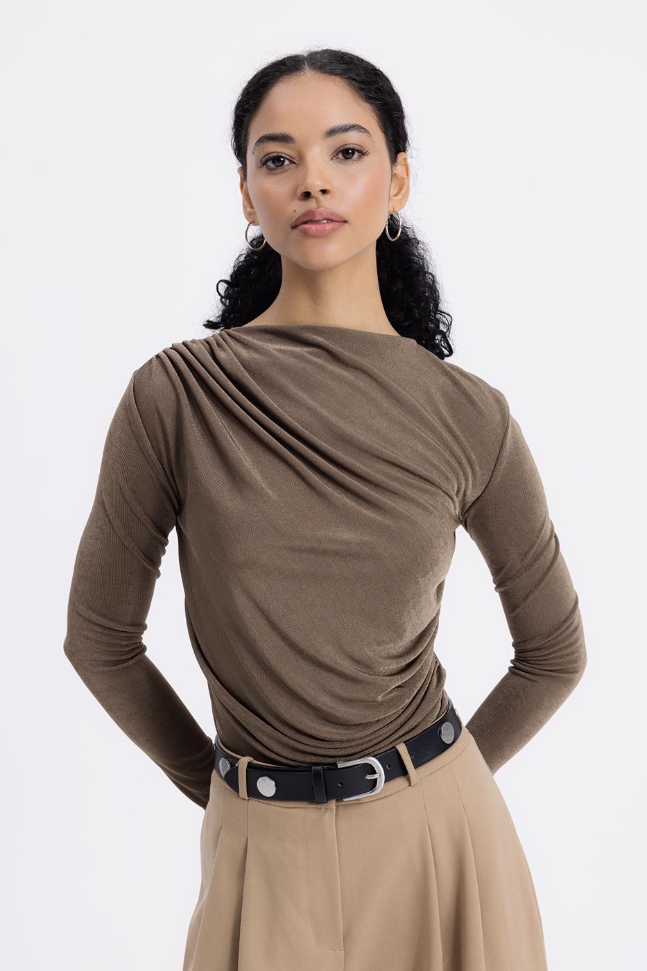 BSL Women Draped Boat Neck Blouse - Troy