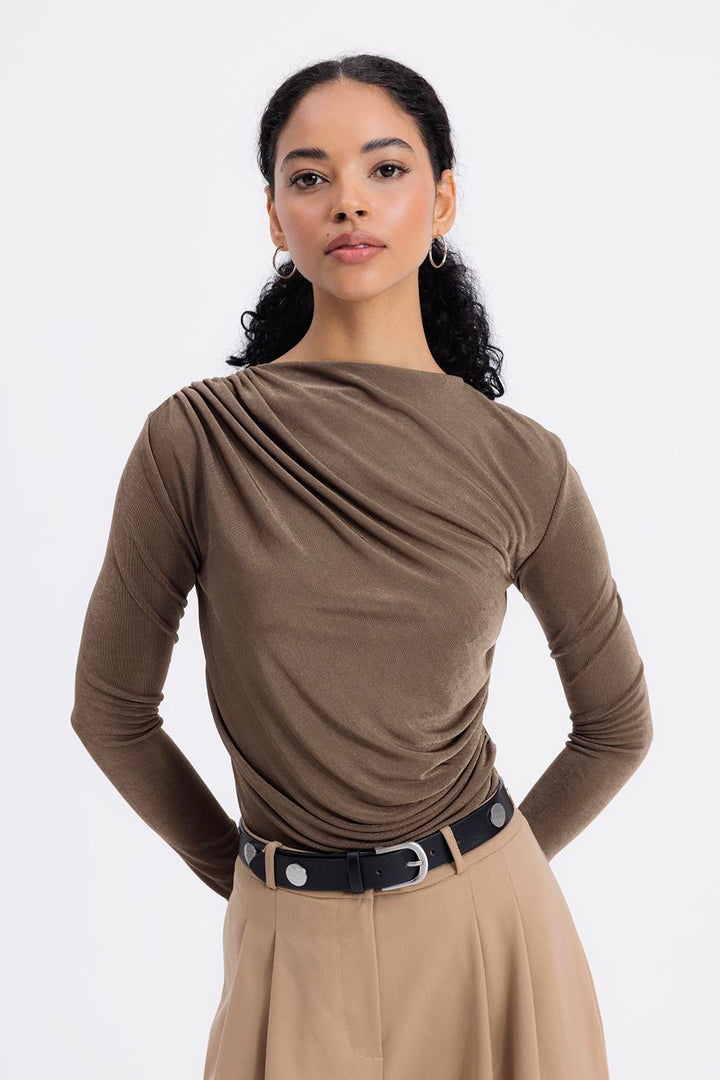 BSL Women Draped Boat Neck Blouse - Troy