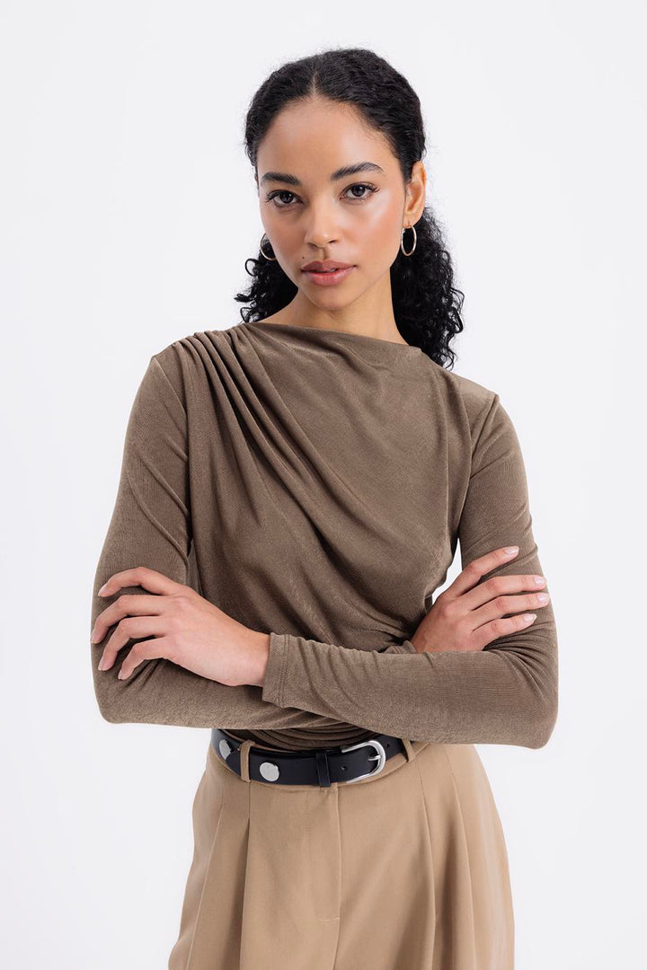 BSL Women Draped Boat Neck Blouse - Troy