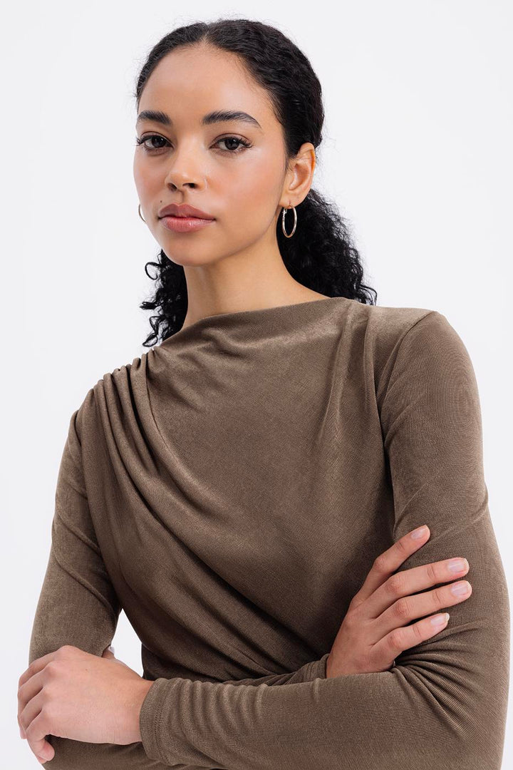 BSL Women Draped Boat Neck Blouse - Troy