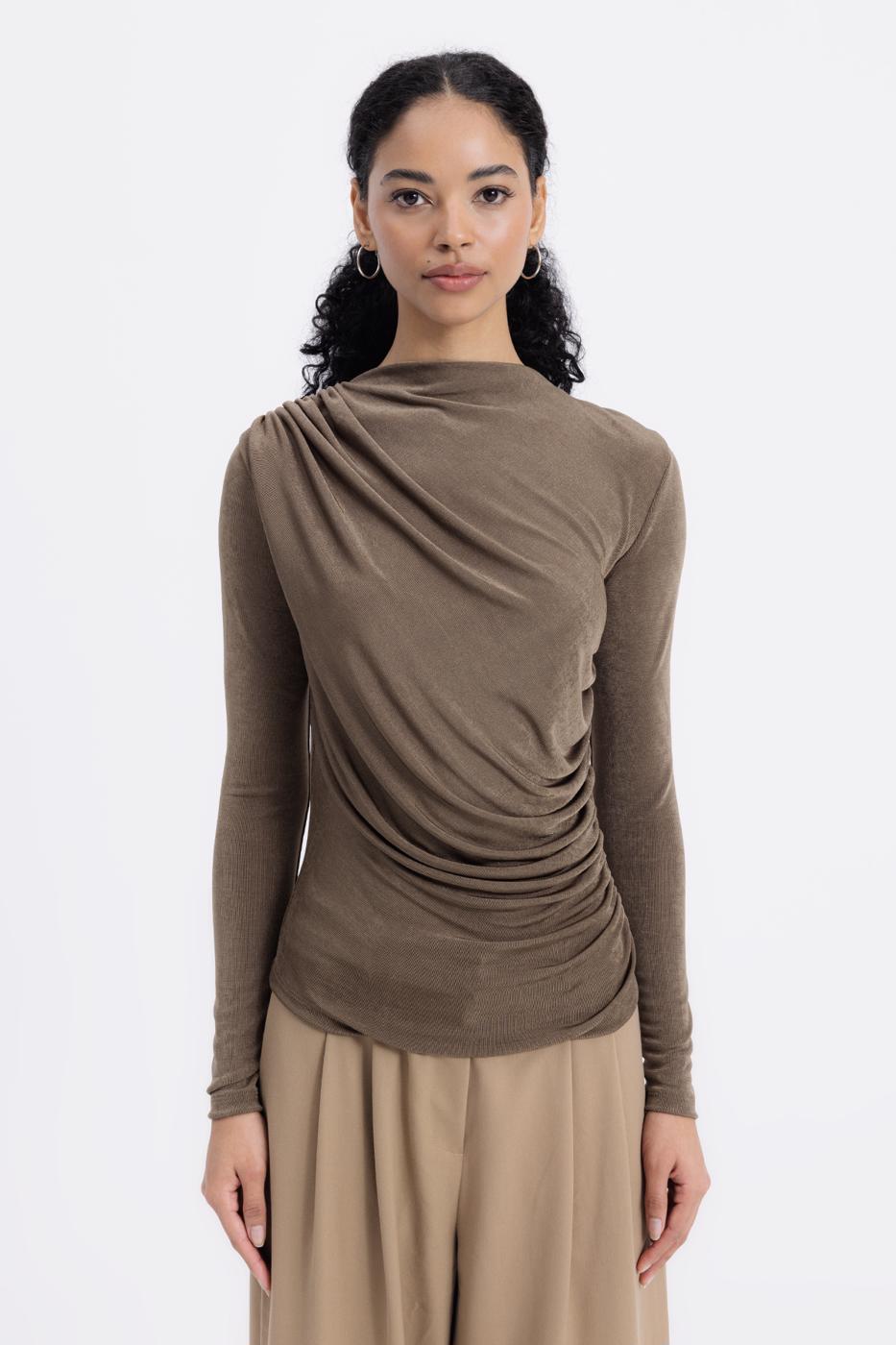 BSL Women Draped Boat Neck Blouse - Troy