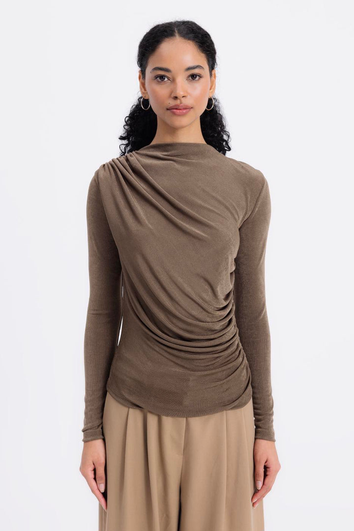 BSL Women Draped Boat Neck Blouse - Troy