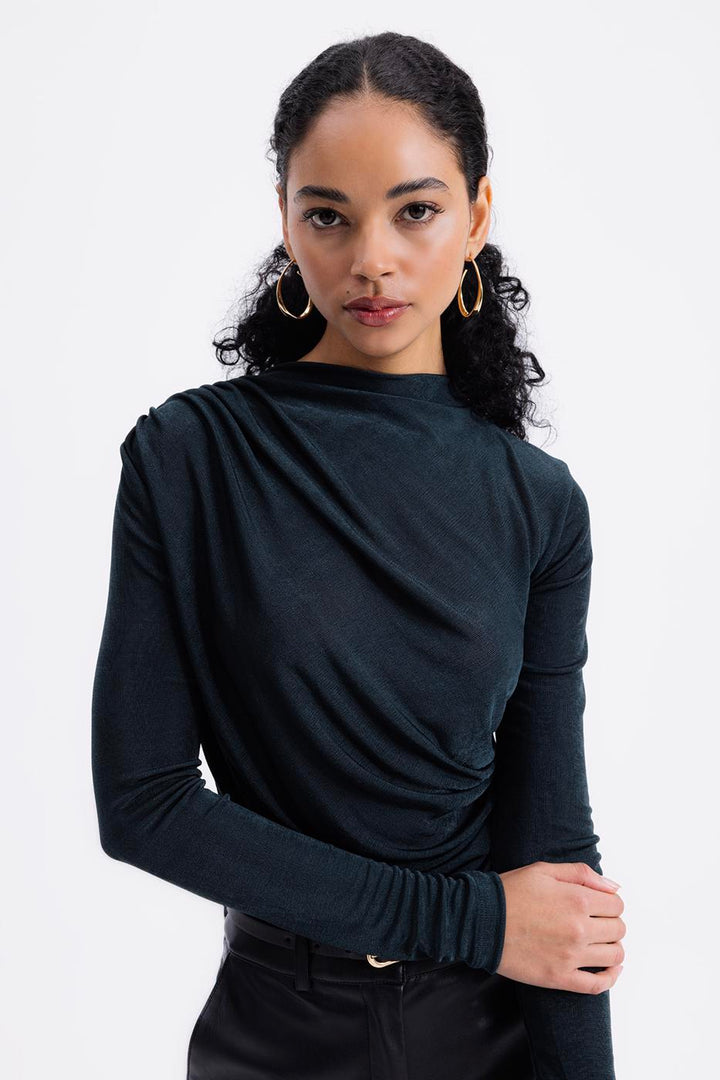 BSL Women Draped Boat Neck Blouse - Forest