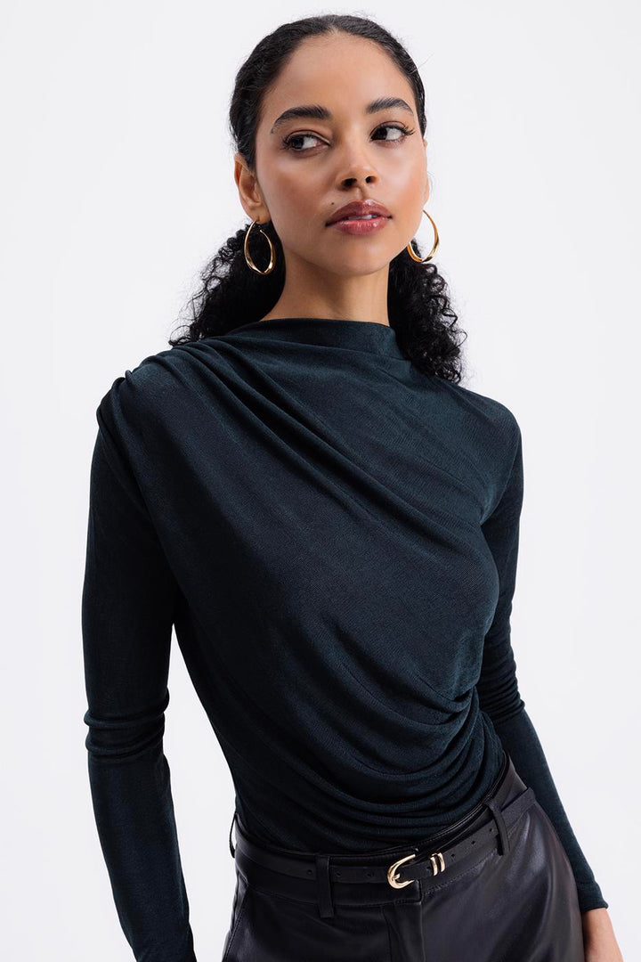 BSL Women Draped Boat Neck Blouse - Forest