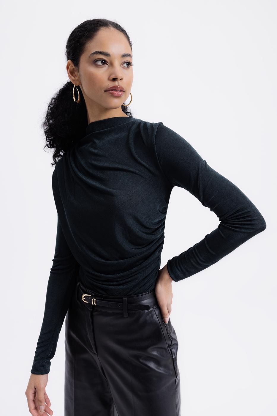 BSL Women Draped Boat Neck Blouse - Forest