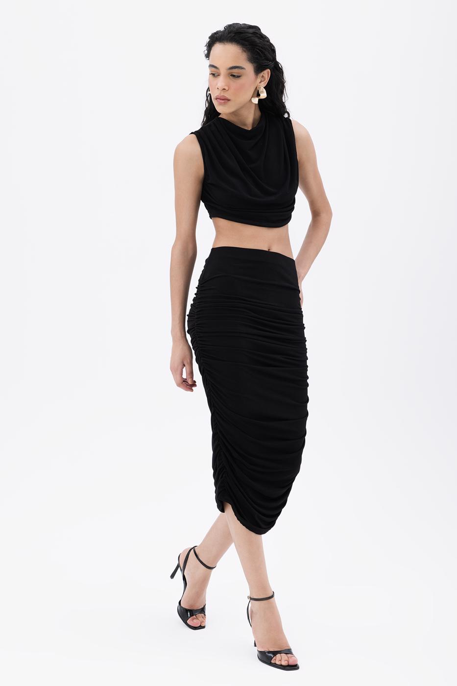 BSL Women Draped Midi Pencil Skirt - Redlands