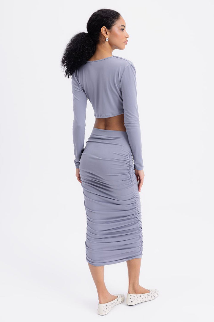 BSL Women Draped Midi Pencil Skirt - Bountiful
