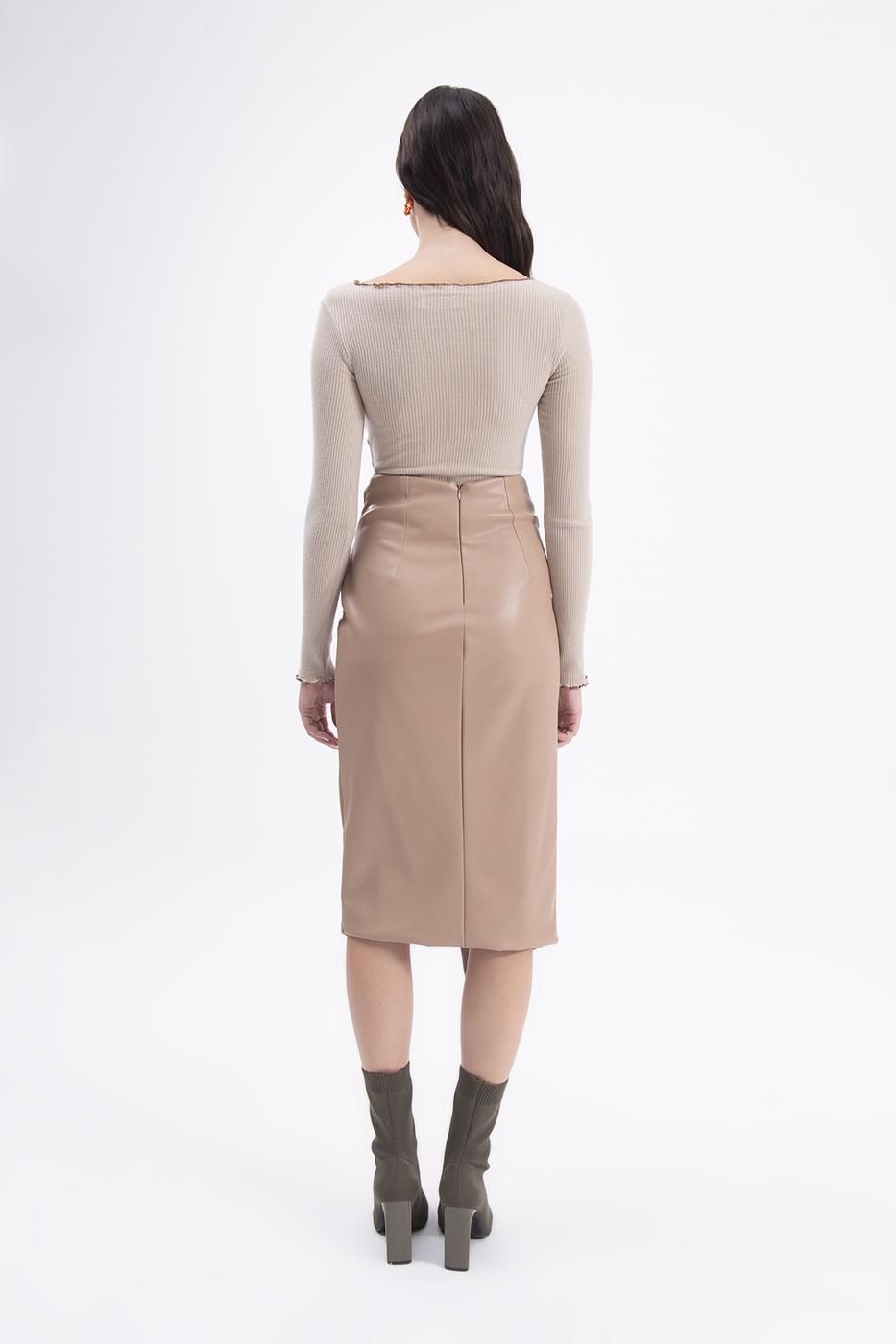 BSL Women Drapped faux leather midi skirt - Greenburgh